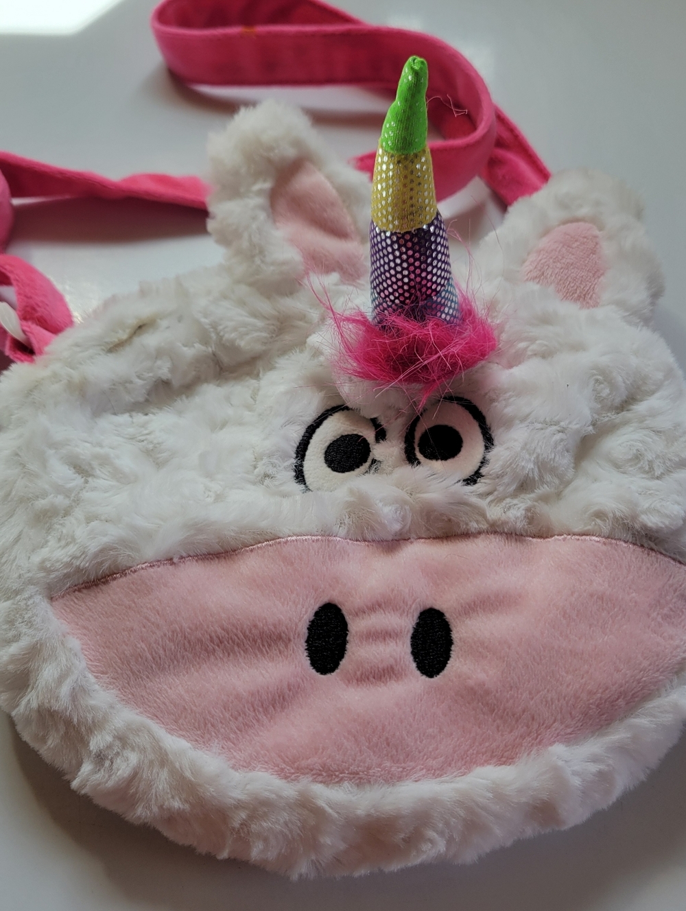 Lazy One Plush Unicorn Cow Crossbody Bag in White, Pink and Rainbow